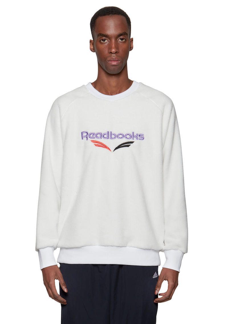 White & Multicolor Embroidered Fleece Sweatshirt