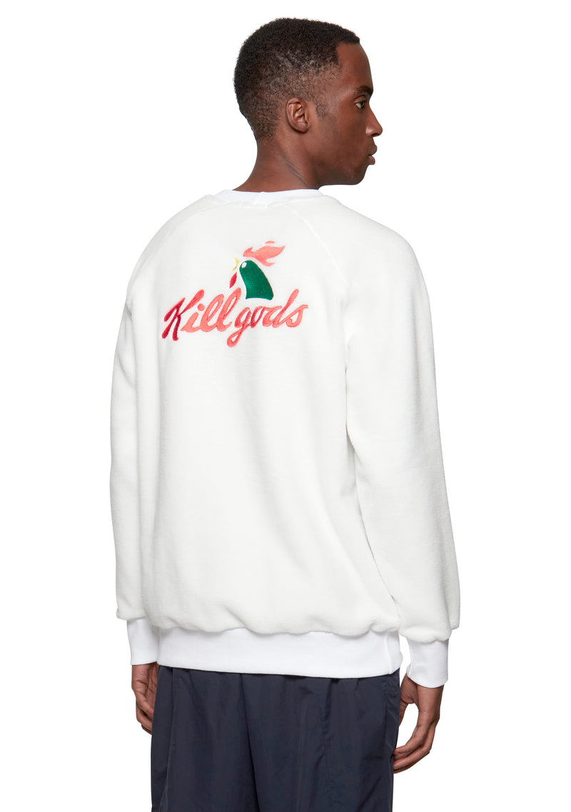White & Multicolor Embroidered Fleece Sweatshirt