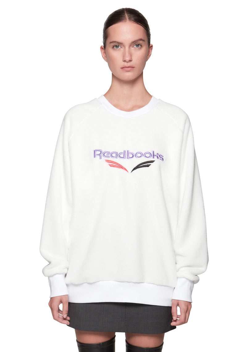 White & Multicolor Embroidered Fleece Sweatshirt