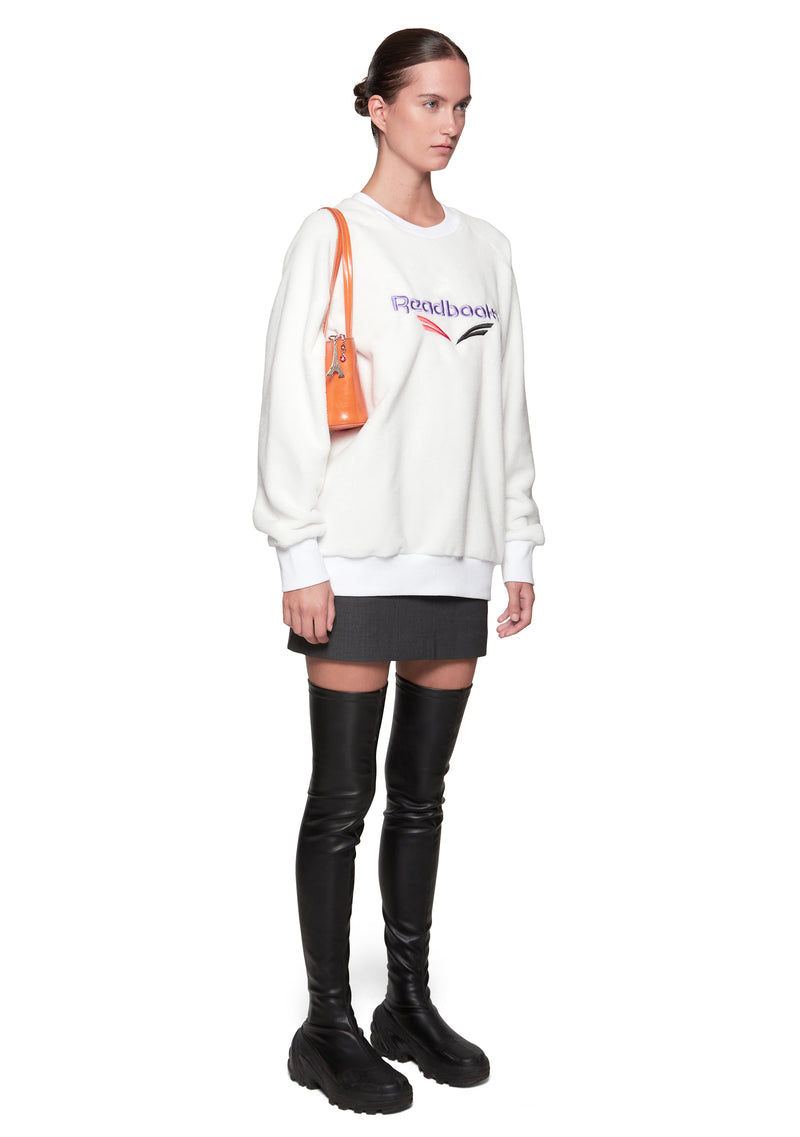 White & Multicolor Embroidered Fleece Sweatshirt